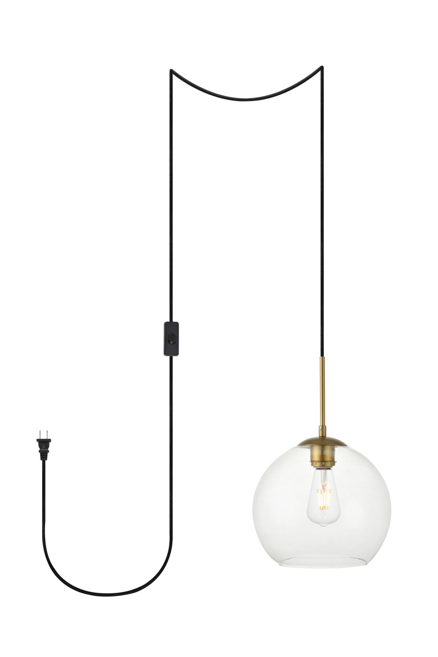 Living District LDPG2212BR Baxter 1 Light Brass plug-in Pendant With Clear Glass