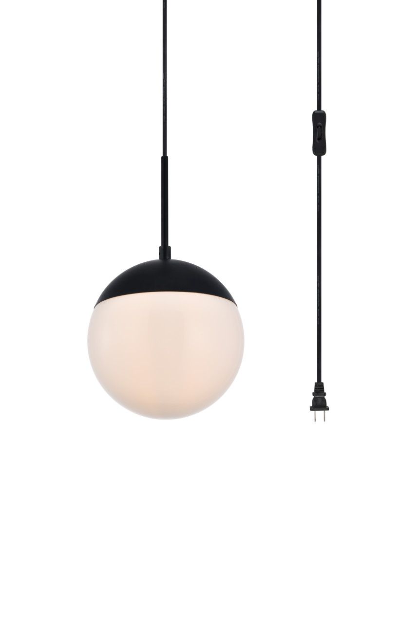 Living District LDPG6026BK Eclipse 1 Light Black plug in pendant With Frosted White Glass