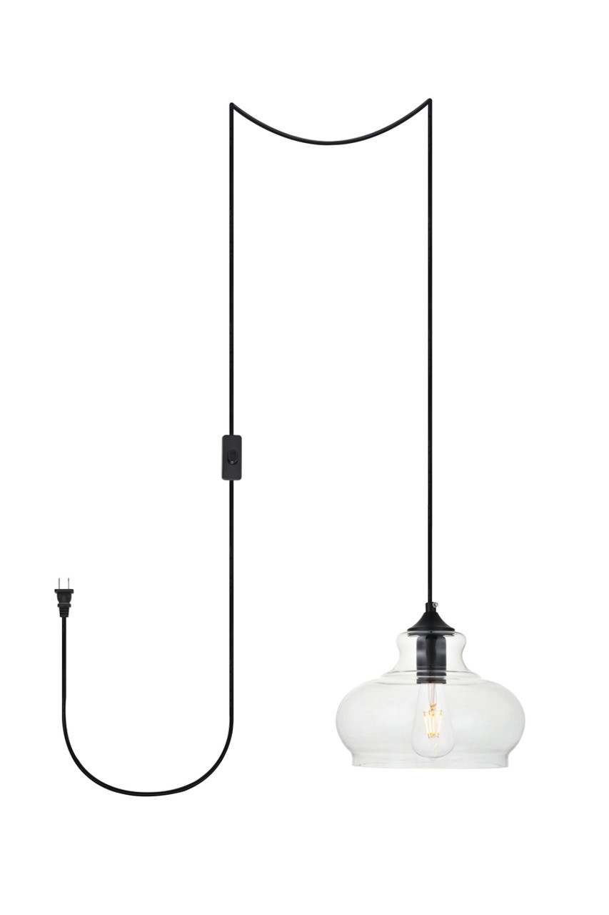 Living District LDPG2246BK Destry 1 Light Black plug-in Pendant With Clear Glass