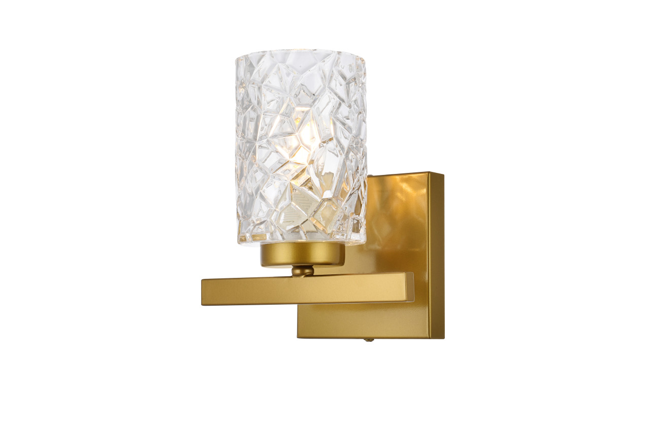 Living Disrict LD7025W7BR Cassie 1 light bath sconce in brass with clear shade