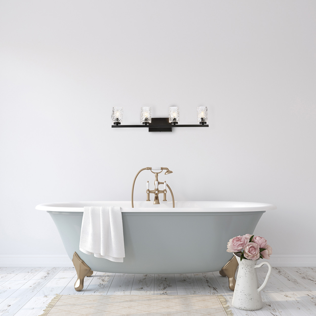 Living Disrict LD7028W32BK Cassie 4 lights bath sconce in black with clear shade