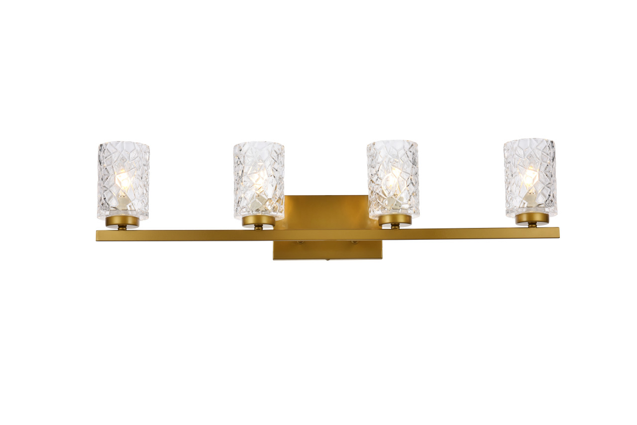 Living Disrict LD7028W32BR Cassie 4 lights bath sconce in brass with clear shade