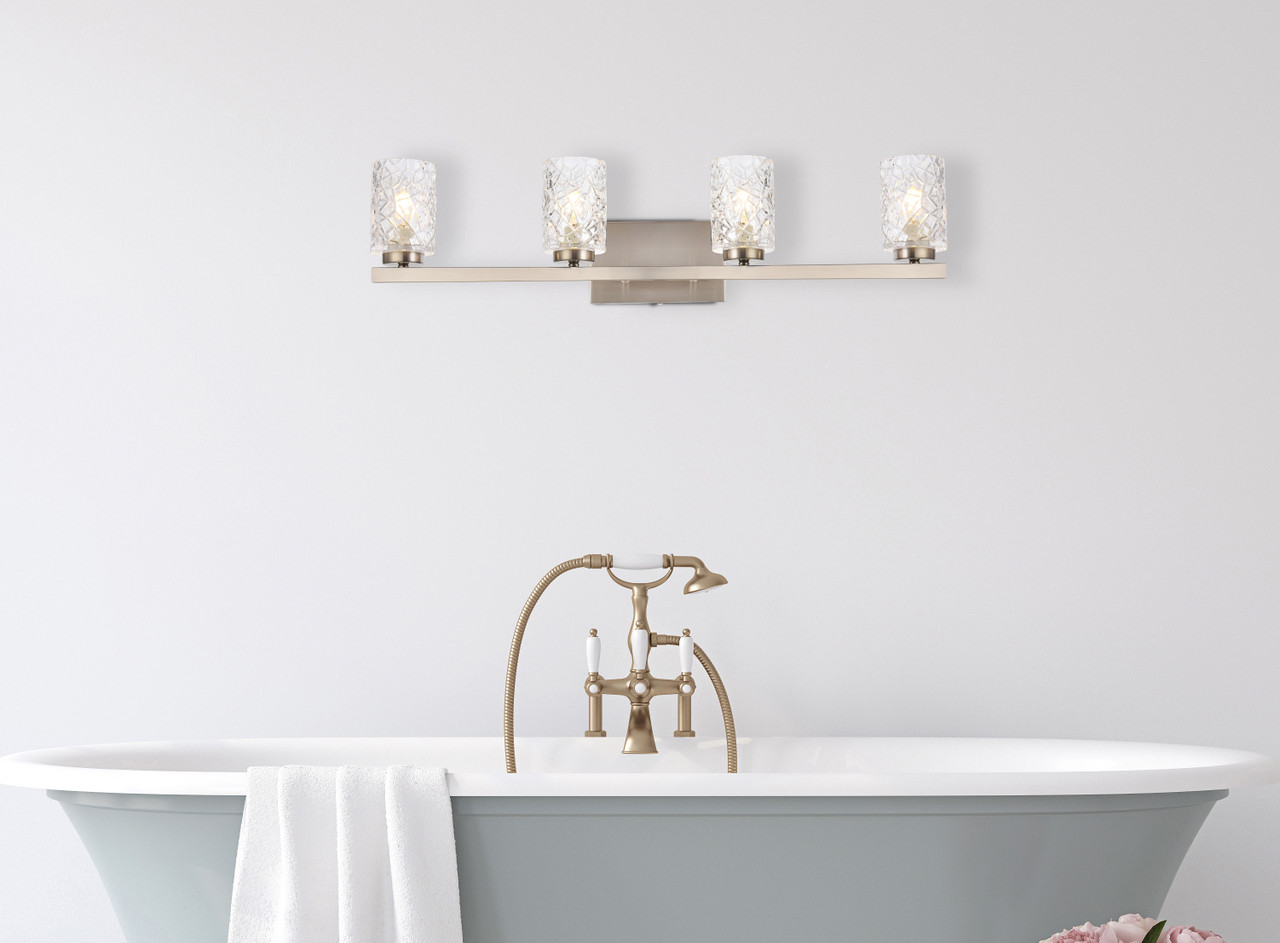 Living Disrict LD7028W32SN Cassie 4 lights bath sconce in stain nickel with clear shade
