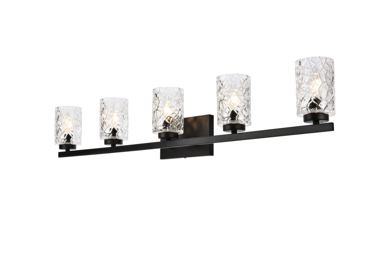 Living Disrict LD7029W41BK Cassie 5 lights bath sconce in black with clear shade
