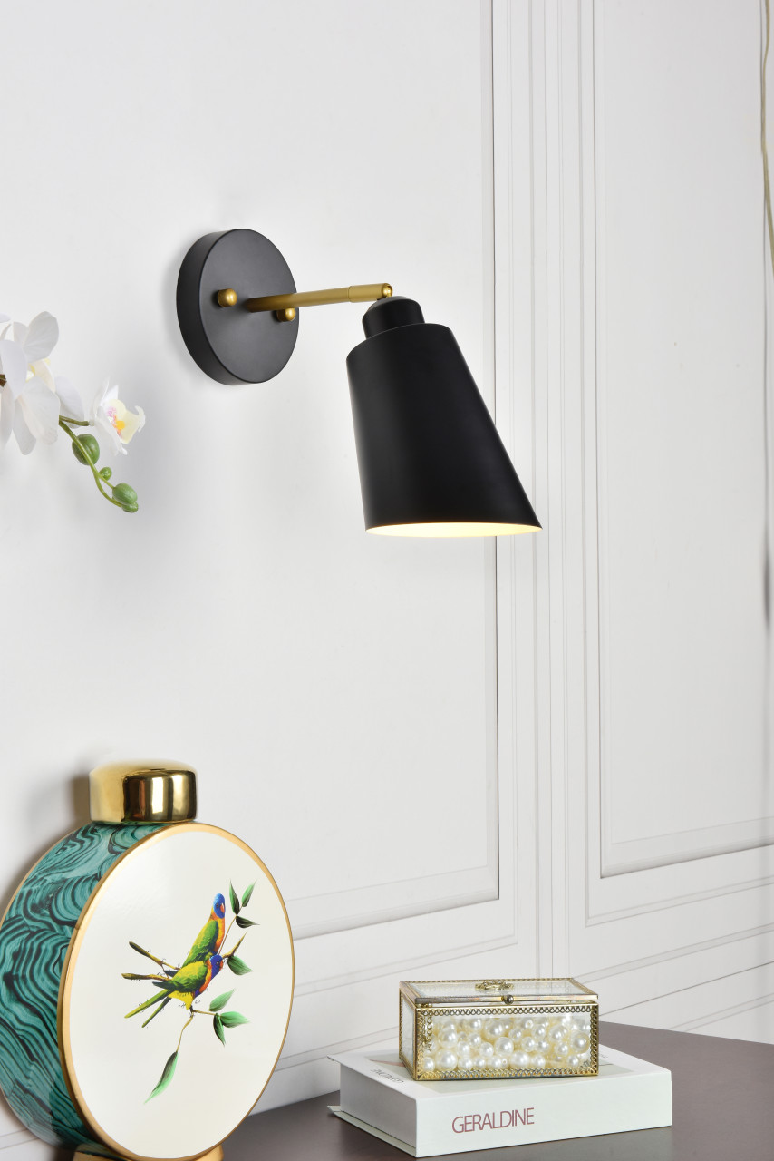 Living District LD2354BK Halycon 5 inch black and brass wall sconce