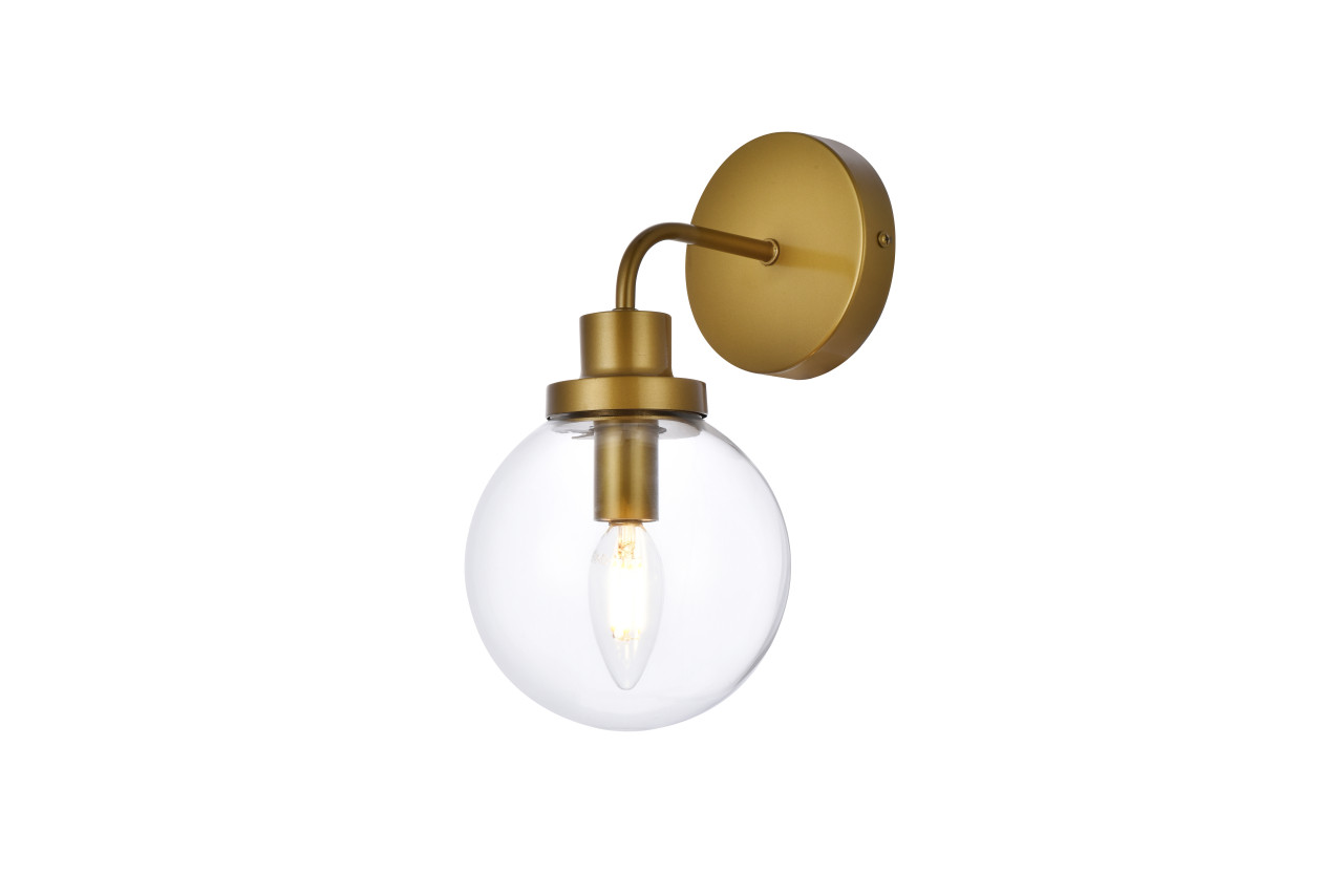 Living Disrict LD7031W8BR Hanson 1 light bath sconce in brass with clear shade