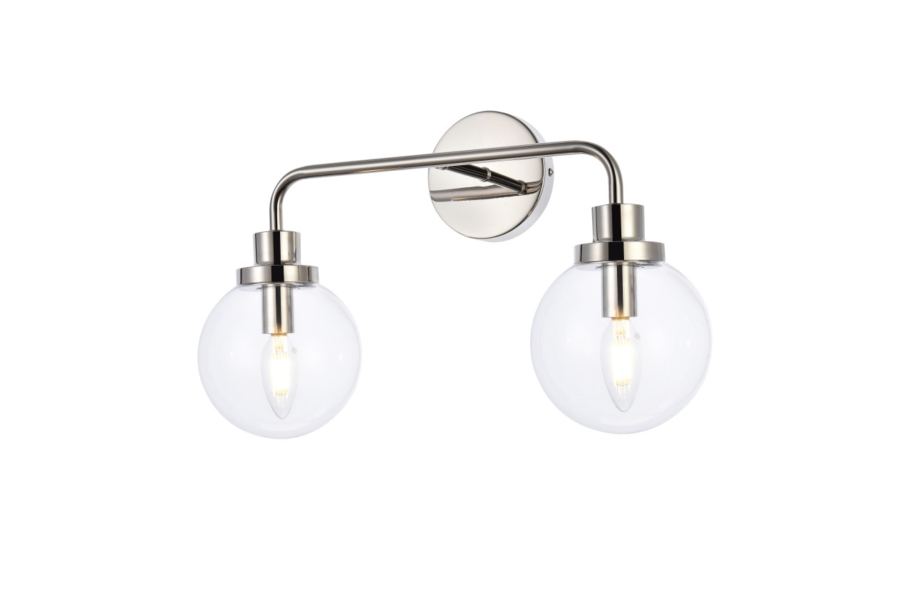 Living Disrict LD7033W19PN Hanson 2 lights bath sconce in polish nickel with clear shade