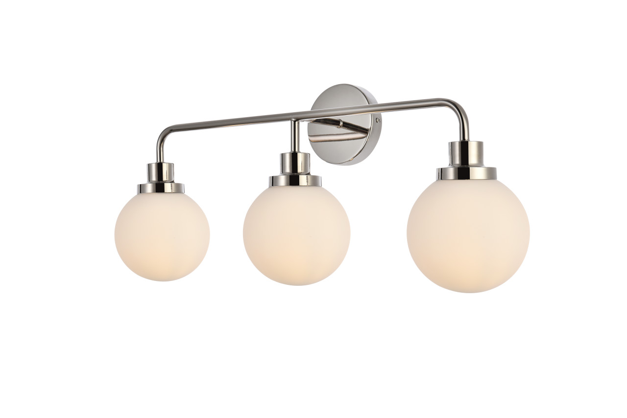 Living Disrict LD7034W28PN Hanson 3 lights bath sconce in polish nickel with frosted shade