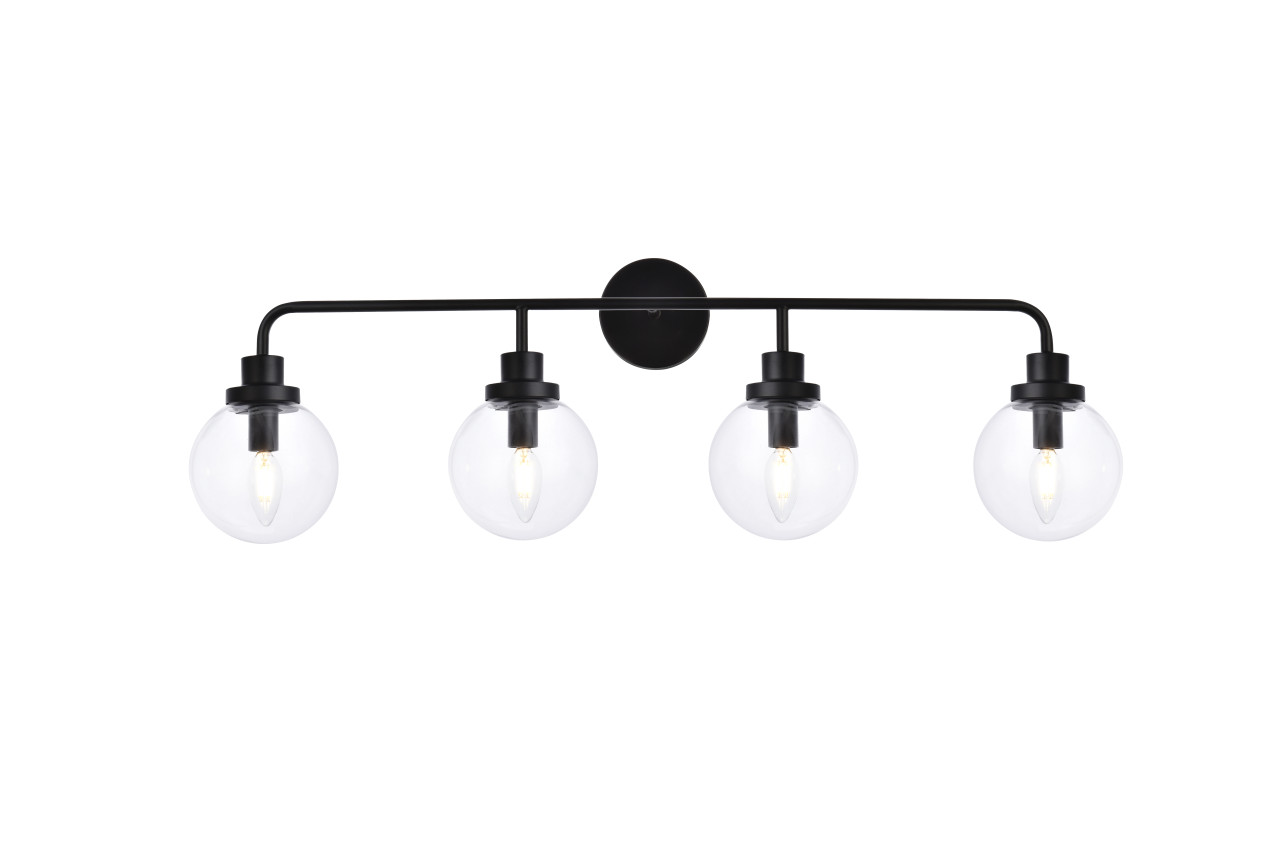 Living Disrict LD7037W38BK Hanson 4 lights bath sconce in black with clear shade