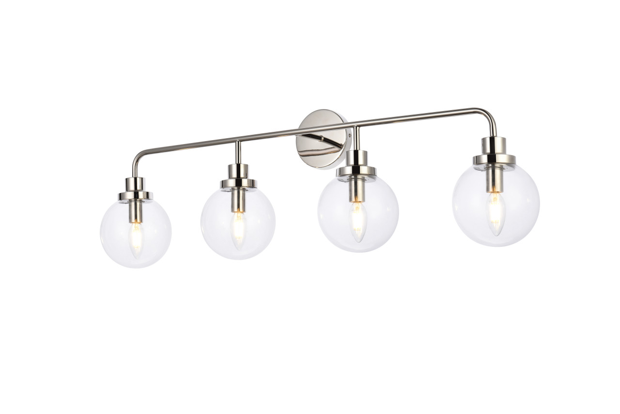 Living Disrict LD7037W38PN Hanson 4 lights bath sconce in polish nickel with clear shade