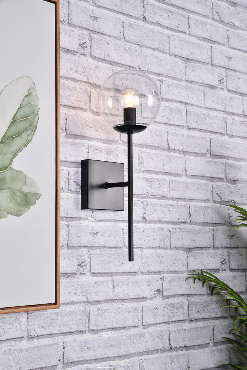 Living District LD2359BK Neri 1 light black and clear glass wall sconce