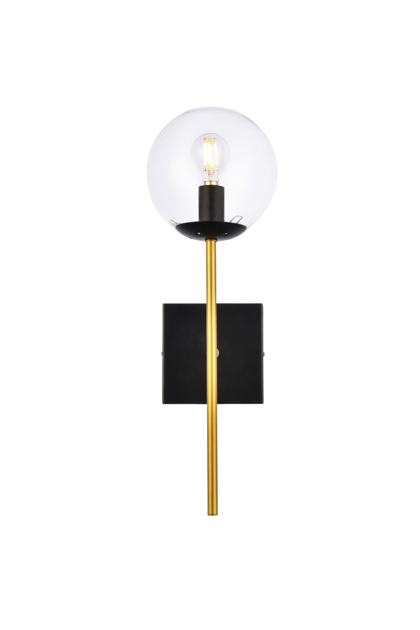 Living District LD2359BKR Neri 1 light black and brass and clear glass wall sconce