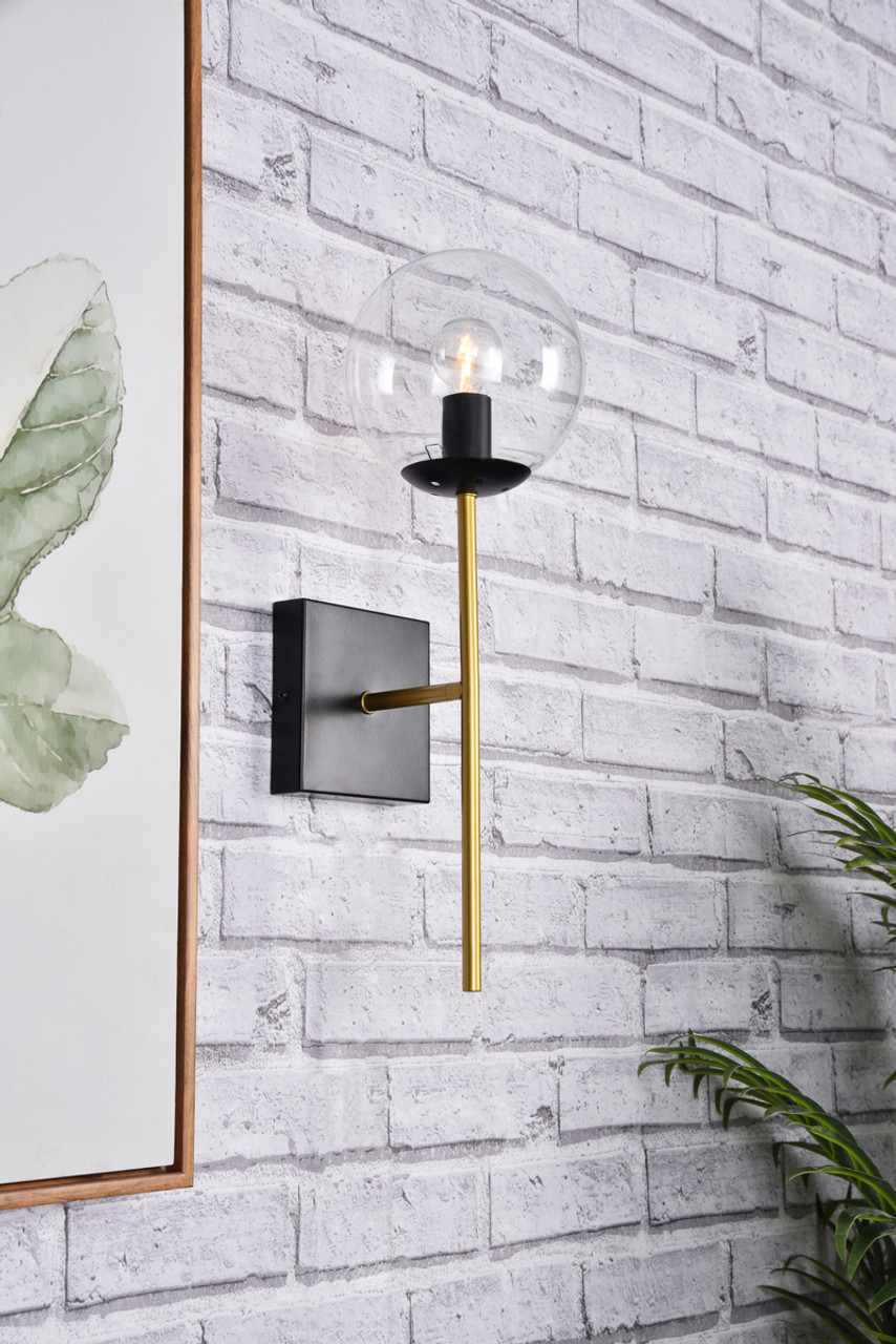 Living District LD2359BKR Neri 1 light black and brass and clear glass wall sconce