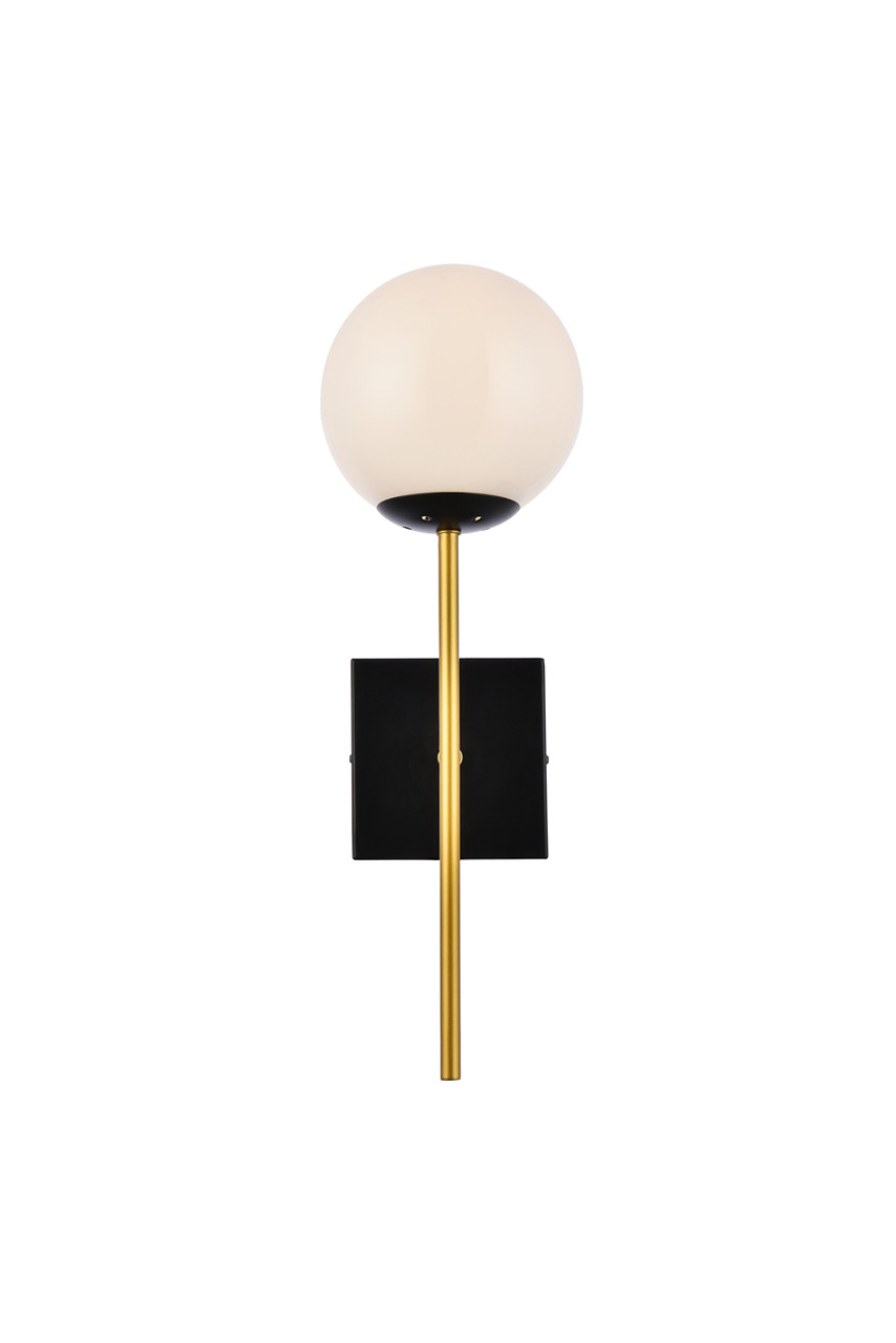 Living District LD2360BKR Neri 1 light black and brass and white glass wall sconce