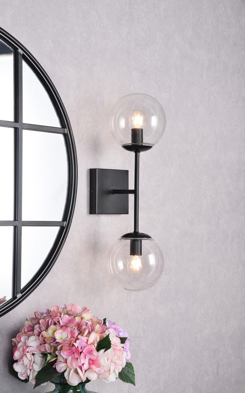 Living District LD2357BK Neri 2 lights black and clear glass wall sconce Living District LD2357BK Neri 2 lights black and clear glass wall sconce