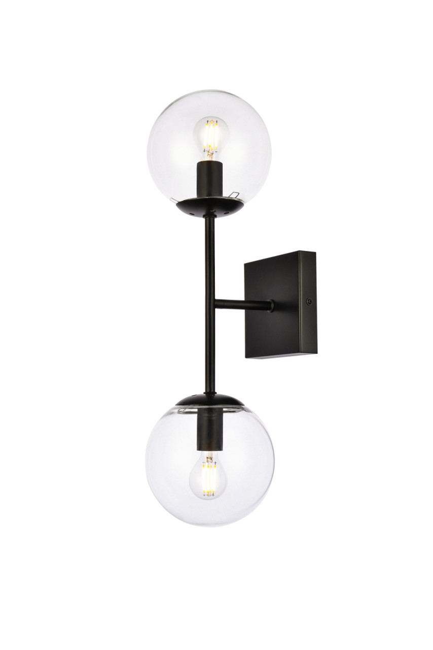 Living District LD2357BK Neri 2 lights black and clear glass wall sconce Living District LD2357BK Neri 2 lights black and clear glass wall sconce