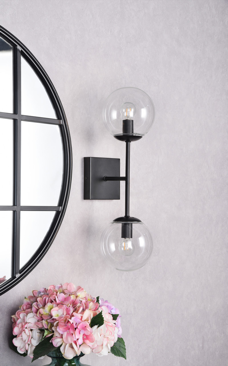 Living District LD2357BK Neri 2 lights black and clear glass wall sconce Living District LD2357BK Neri 2 lights black and clear glass wall sconce