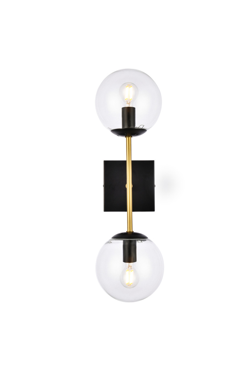 Living District LD2357BKR Neri 2 lights black and brass and clear glass wall sconce