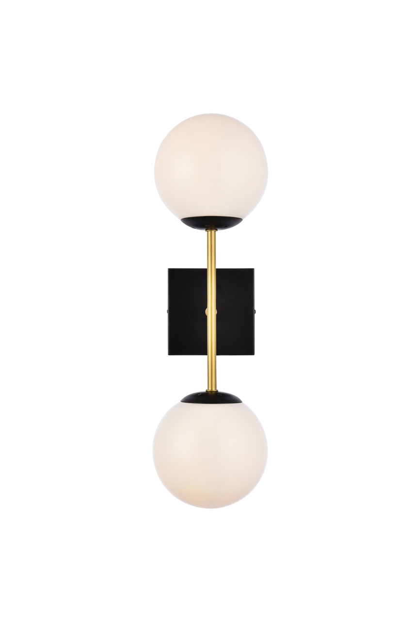 Living District LD2358BKR Neri 2 lights black and brass and white glass wall sconce