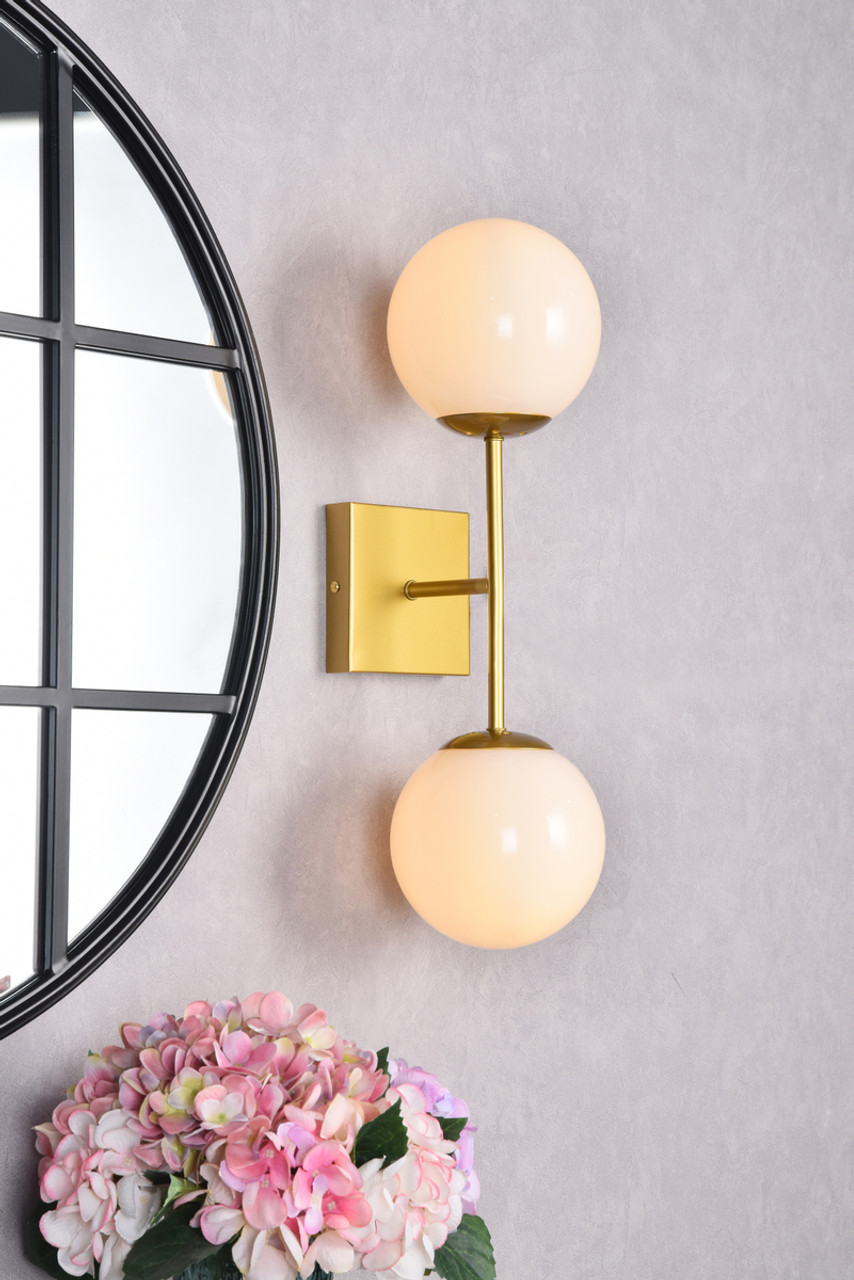 Living District LD2358BR Neri 2 lights brass and white glass wall sconce
