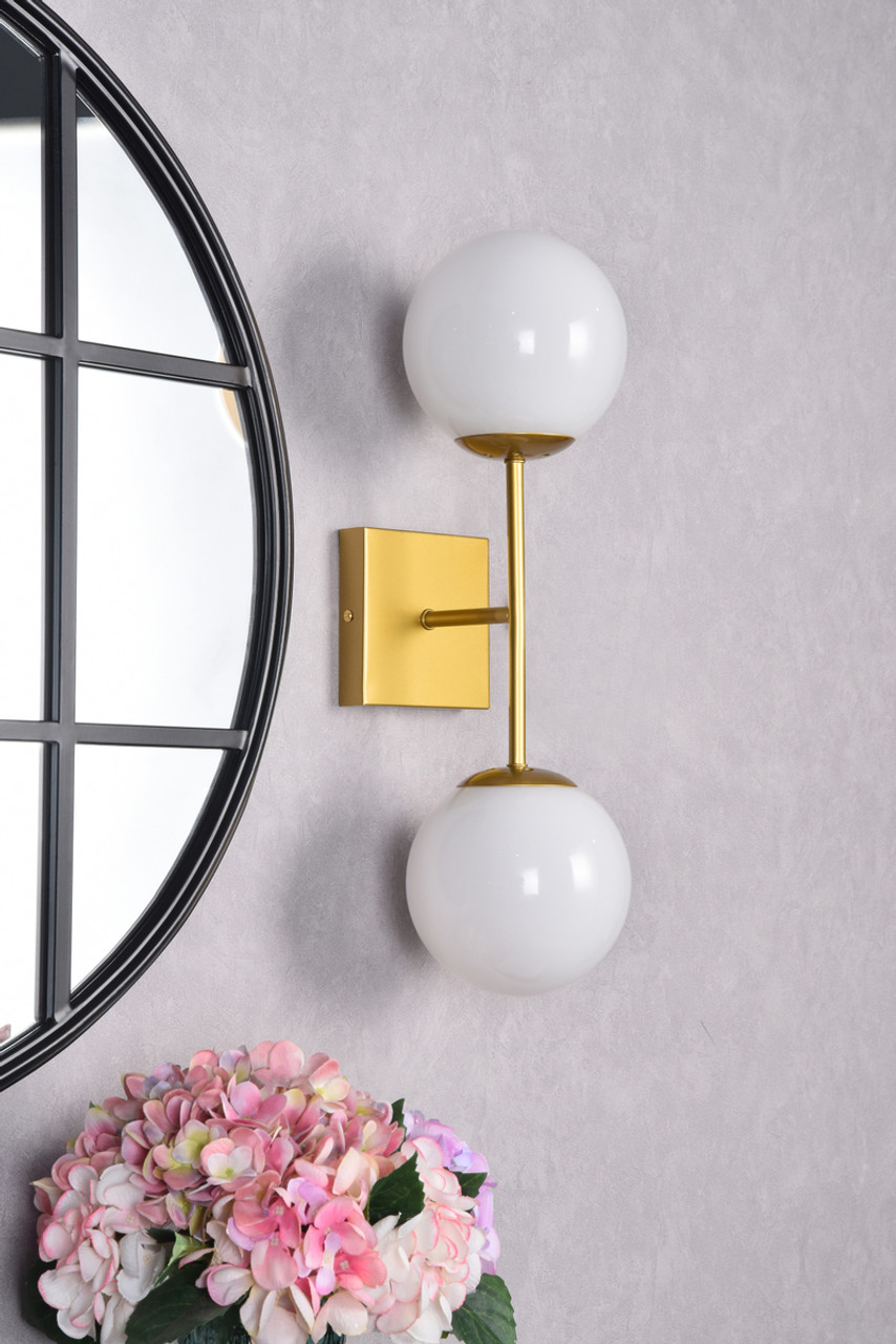 Living District LD2358BR Neri 2 lights brass and white glass wall sconce