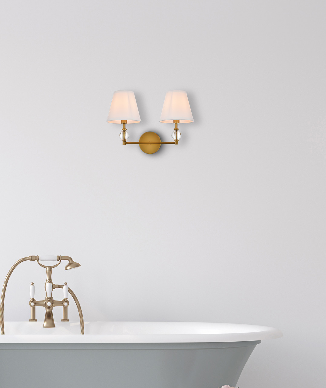 Living Disrict LD7022W15BR Bethany 2 lights bath sconce in brass with white fabric shade