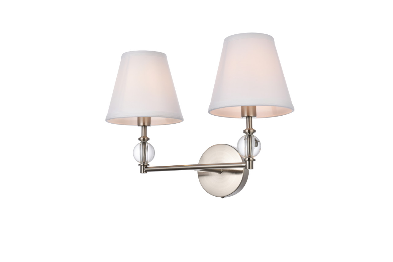 Living Disrict LD7022W15SN Bethany 2 lights bath sconce in stain nickel with white fabric shade