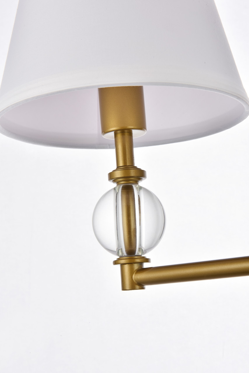 Living Disrict LD7023W24BR Bethany 3 lights bath sconce in brass with white fabric shade