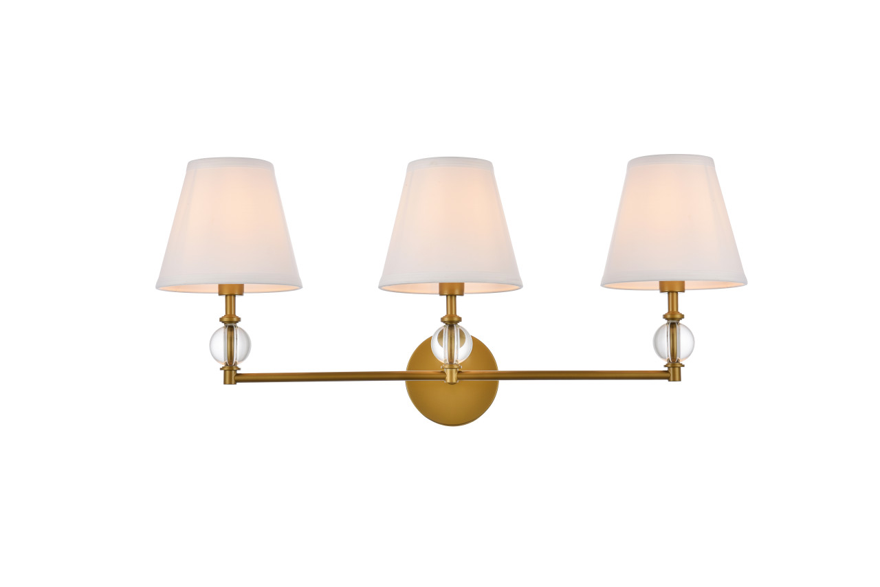 Living Disrict LD7023W24BR Bethany 3 lights bath sconce in brass with white fabric shade