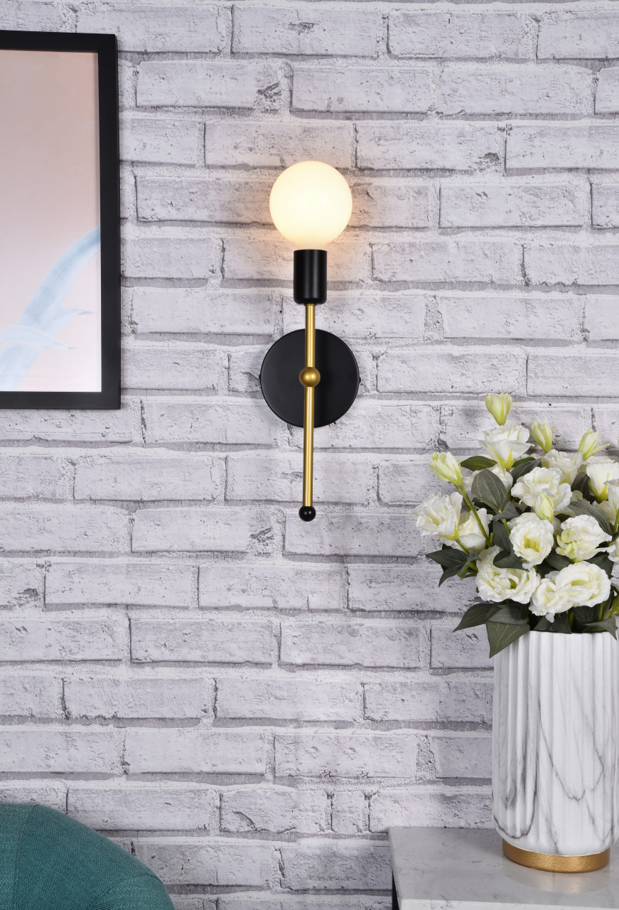 Living District LD2356BKR Keely 1 light black and brass wall sconce