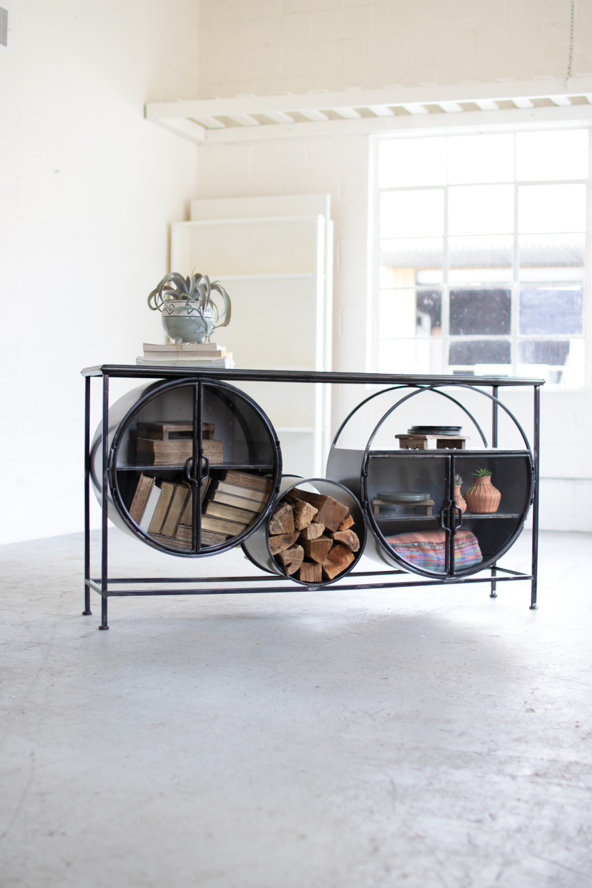 KALALOU CBB1071 IRON AND GLASS CIRCLES CONSOLE