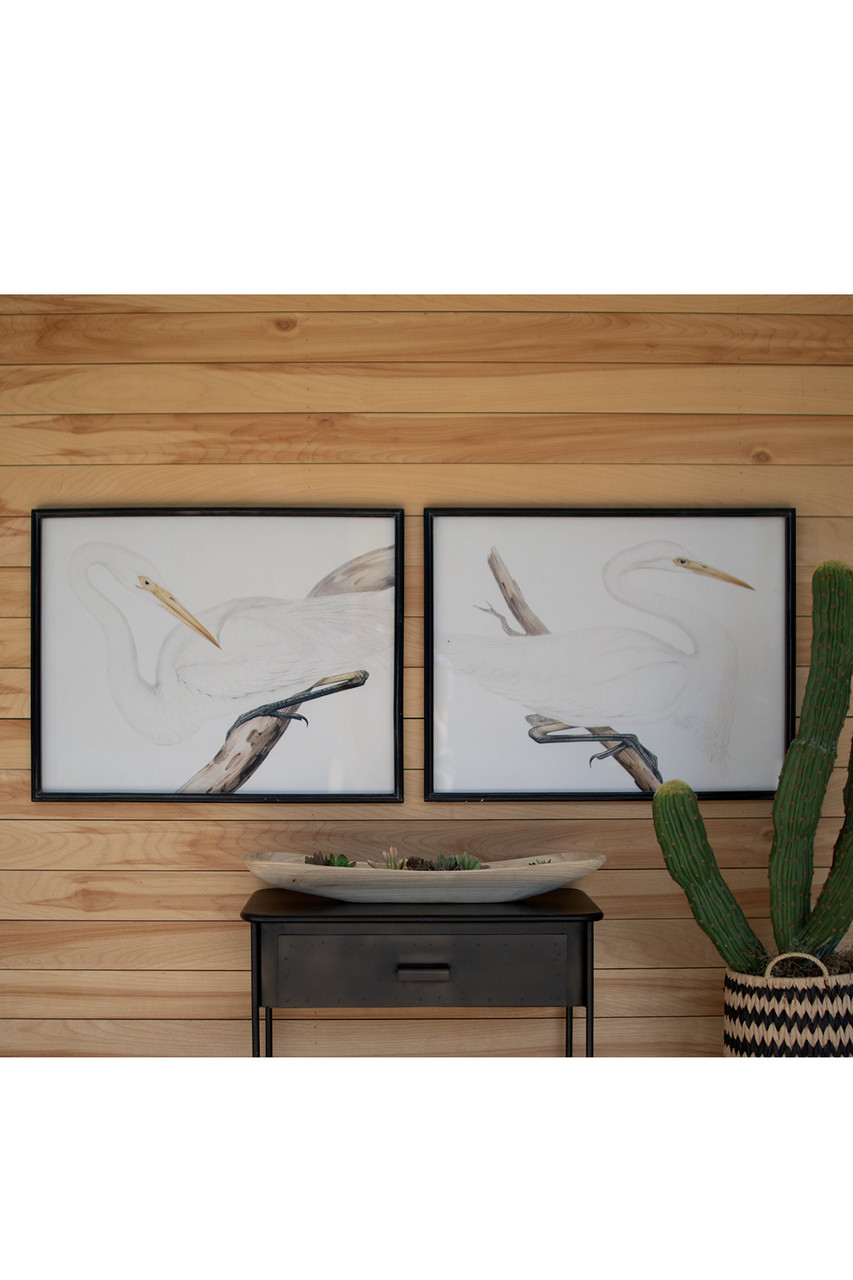 KALALOU CHH1354 SET OF TWO FRAMED HERON PRINTS UNDER GLASS