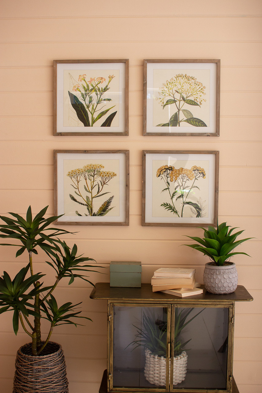 KALALOU CHH1355 SET OF FOUR FRAMED FLOWER PRINTS UNDER GLASS #1