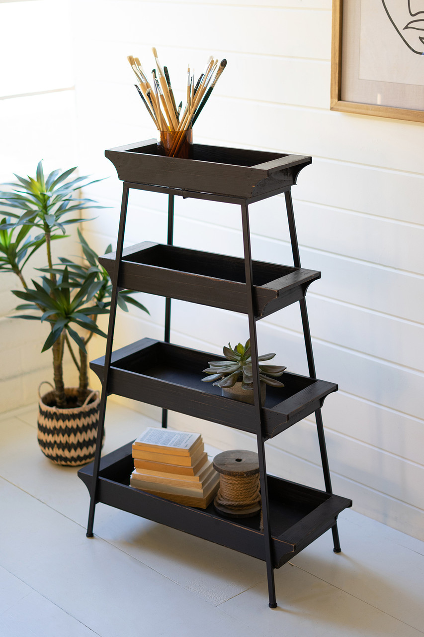 KALALOU CLA1304 FOUR TIERED WOOD AND IRON DISPLAY TOWER