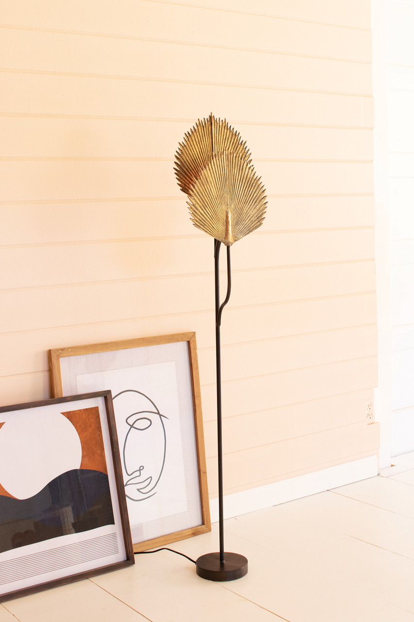 KALALOU CLL2517 FLOOR LAMP WITH ANTIQUE GOLD LEAVES DETAIL