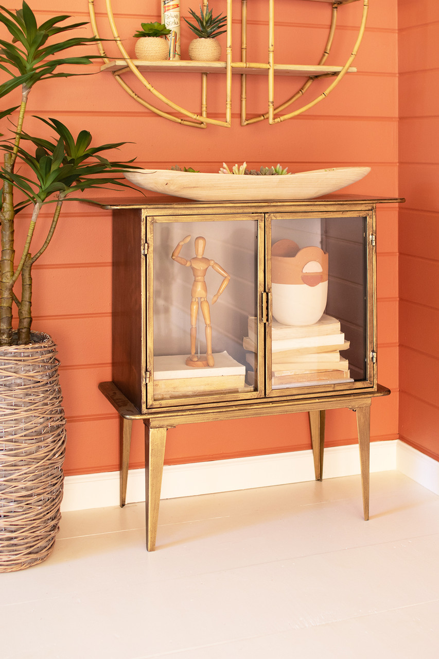 KALALOU CLL2547 ANTIQUE BRASS AND  GLASS TWO DOOR CABINET