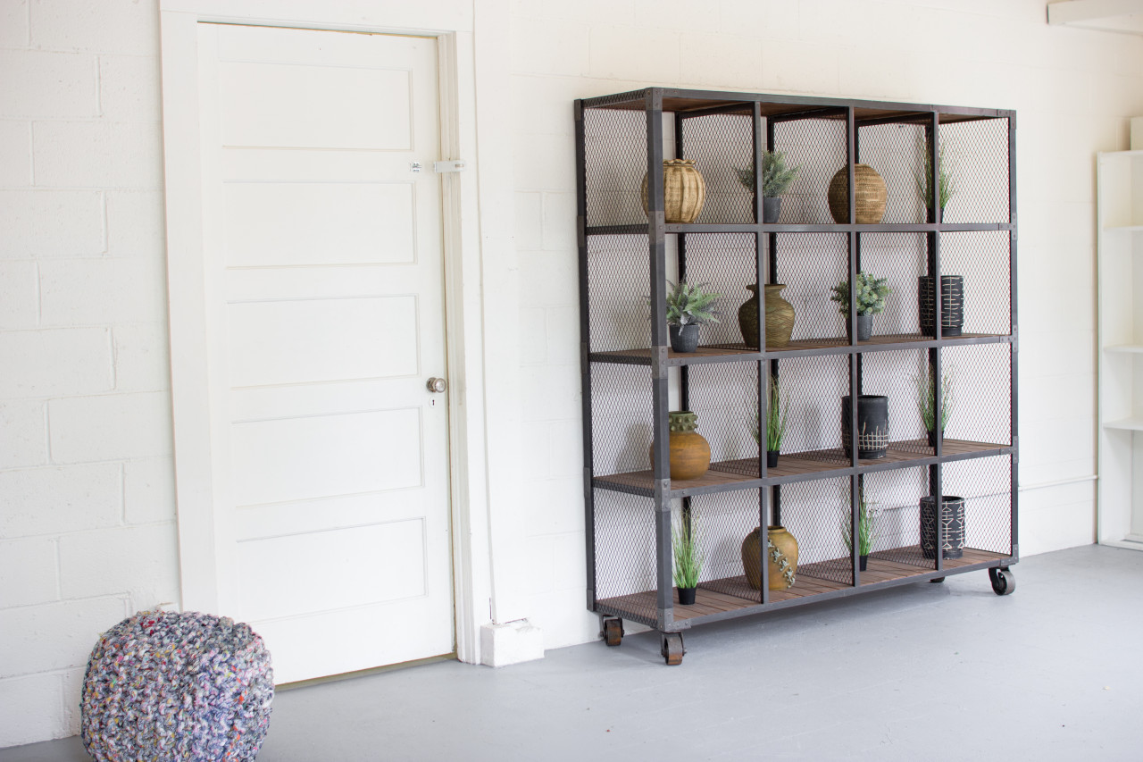 KALALOU CQ6951 RAW METAL AND RECYCLED HONEY WOOD 16 CUBE DISPLAY UNIT
