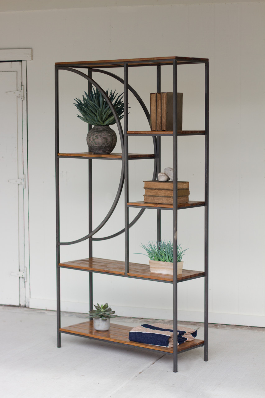 KALALOU CQ7254 WOOD AND METAL SHELVING UNIT WITH DEMILUNE DETAIL