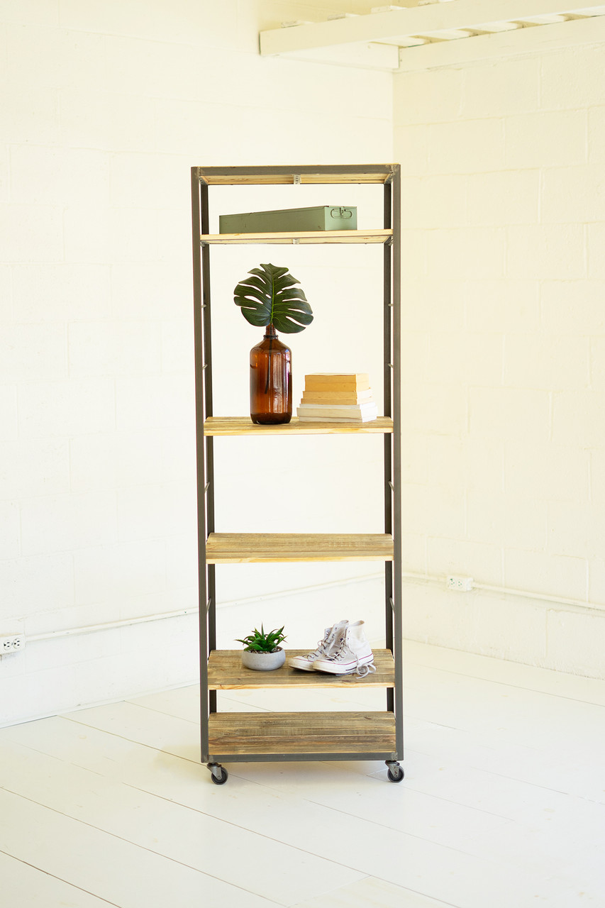 KALALOU CQ7564 TALL SHELVING UNIT WITH ADJUSTABLE RECYCLED WOOD SHELVES