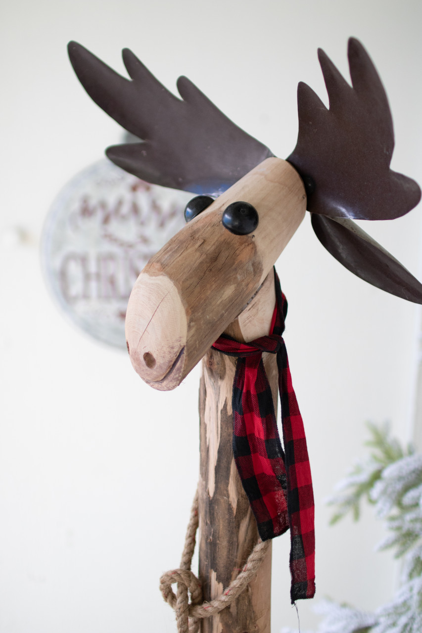 KALALOU NBA2371 RECYCLED WOOD AND IRON MOOSE