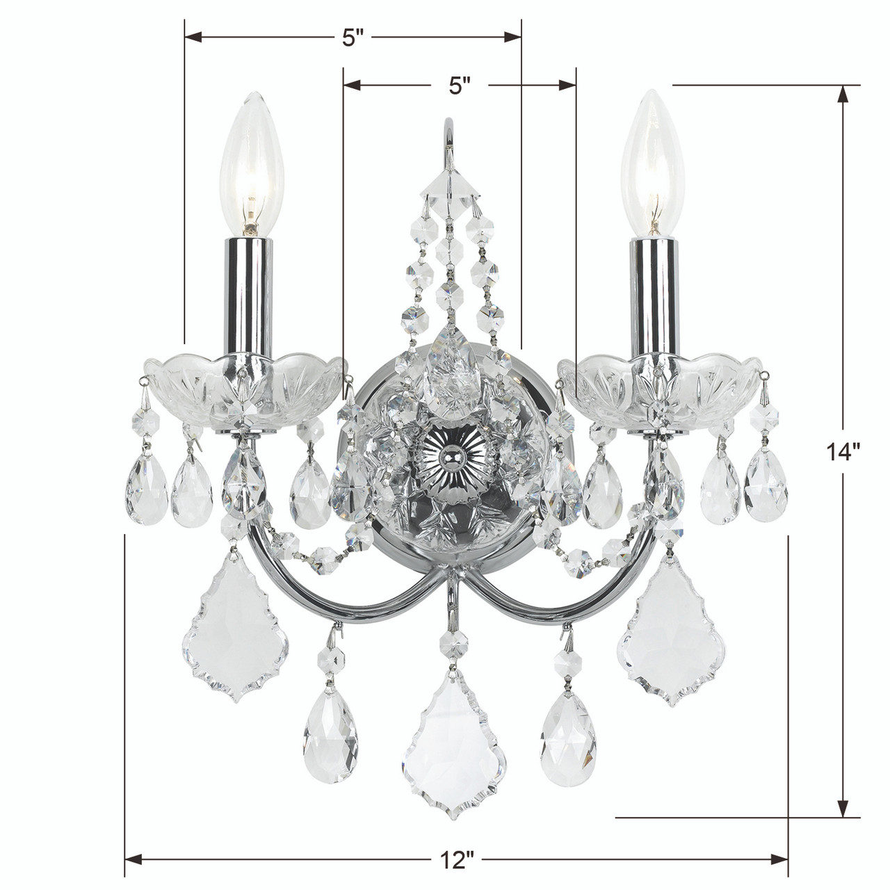 CRYSTORAMA 3222-CH-CL-I Imperial 2 Light Clear Crystal Chrome Sconce