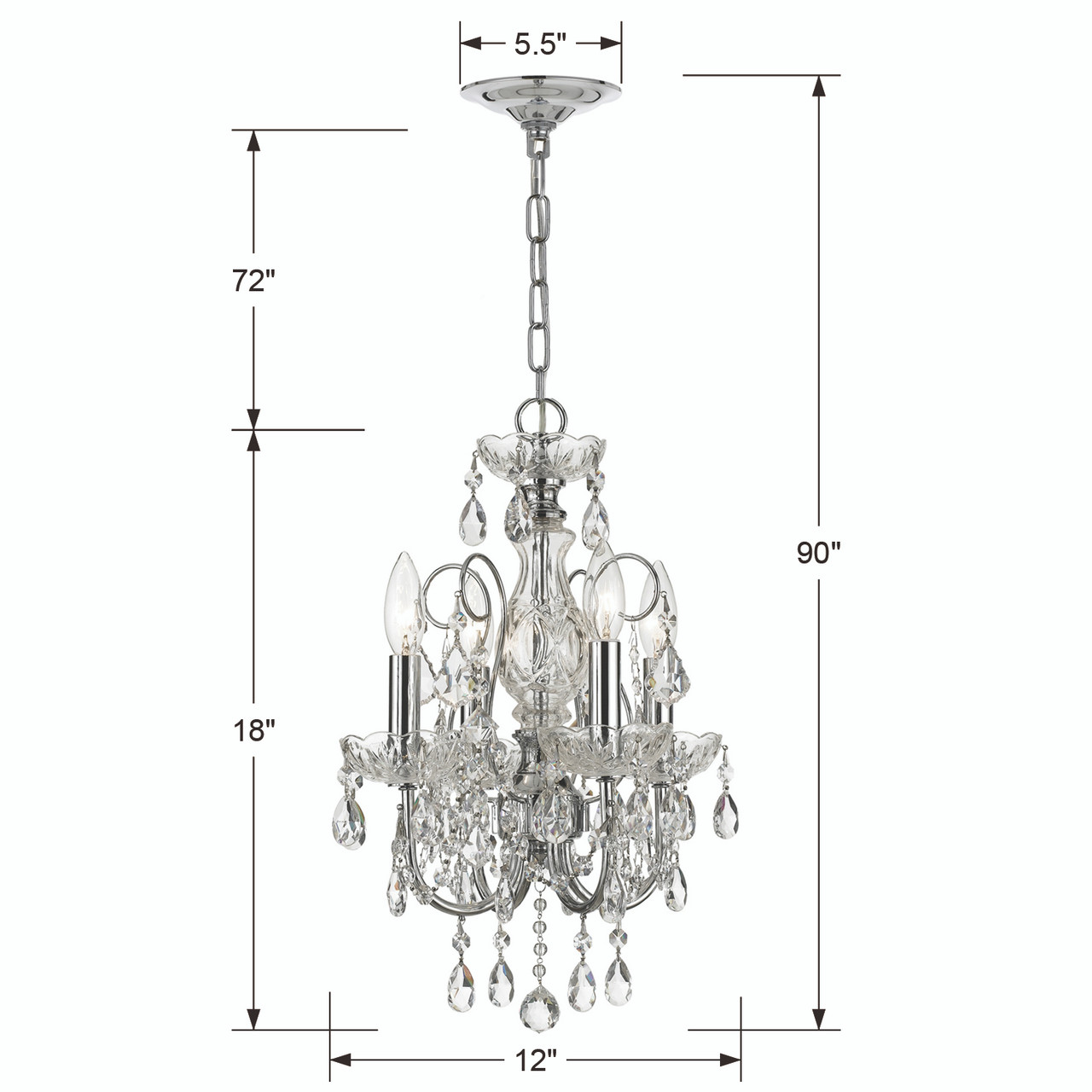 CRYSTORAMA 3224-CH-CL-I Imperial 4 Light Clear Crystal Chrome Mini Chandelier