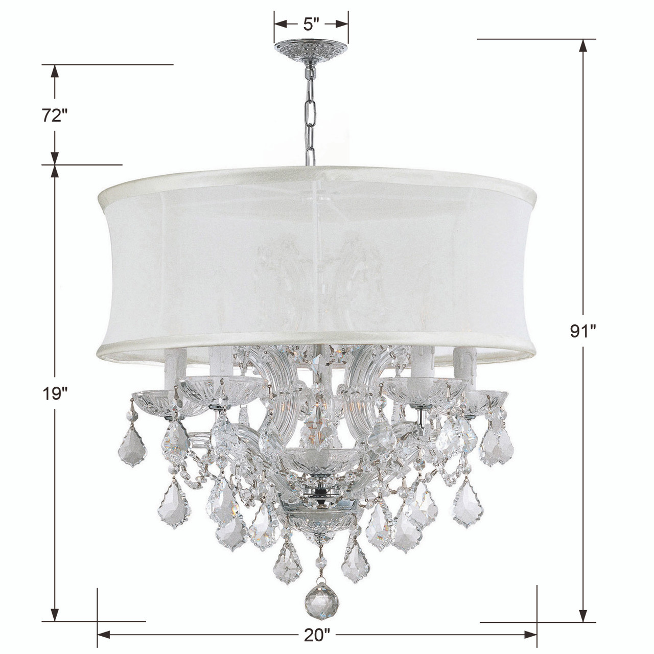 CRYSTORAMA 4415-CH-SMW-CL-S Brentwood 6 Light Swarovski Strass Crystal Chrome Drum Shade Mini Chandelier