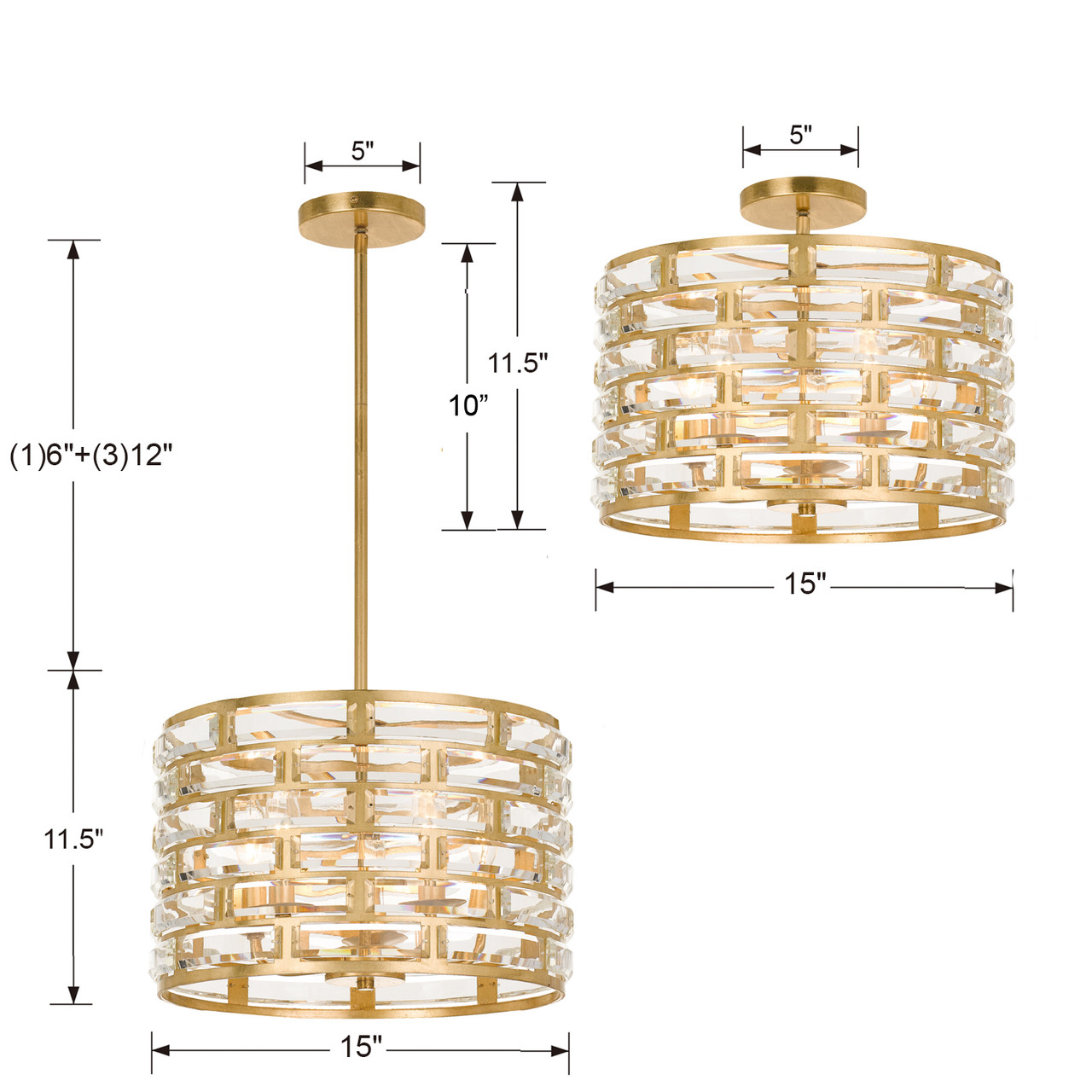 CRYSTORAMA MER-4865-GA_CEILING Meridian 5 Light Antique Gold Semi-Flush