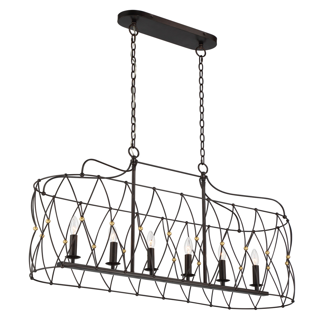 CRYSTORAMA ZUC-A9037-EB-GA Zucca 6 Light English Bronze & Antique Gold Linear Chandelier
