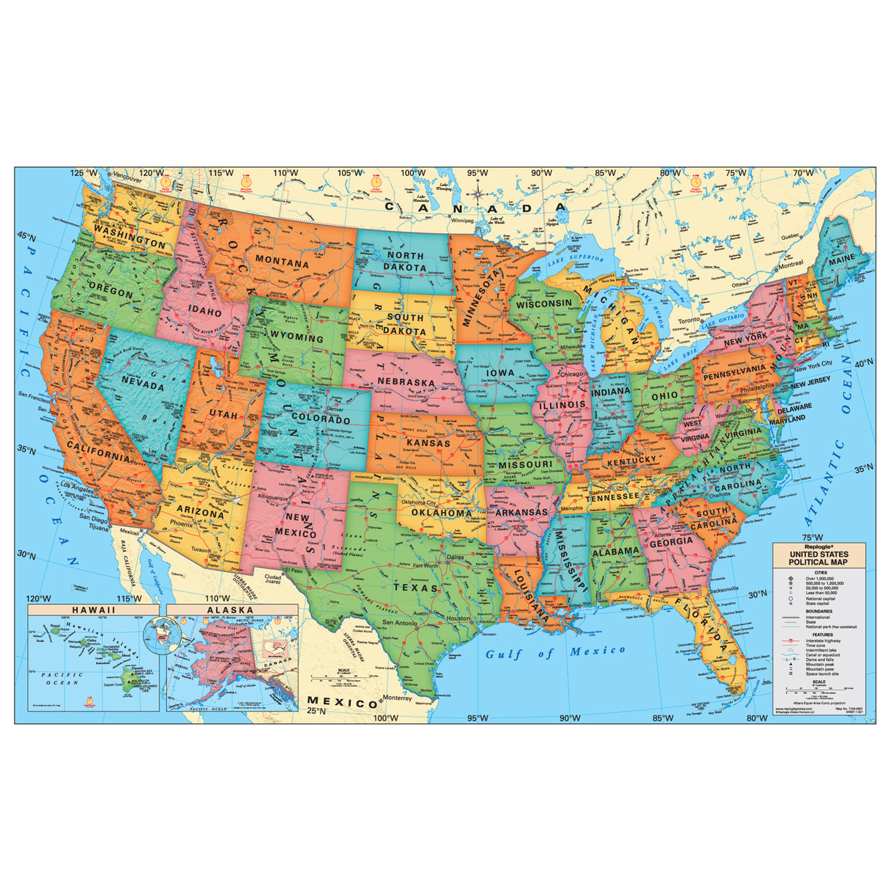 REPLOGLE 72118 USA WALL MAP - Laminated - 6/1