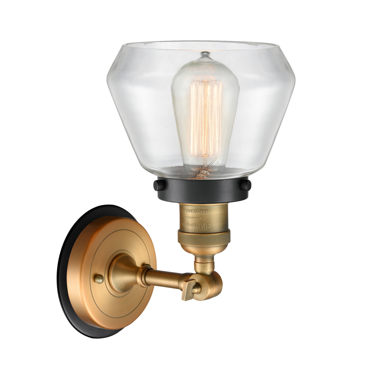 INNOVATIONS LIGHTING 203BB-BPBK-HRBK-G172 Fulton 1 Light Mixed Metals Sconce INNOVATIONS LIGHTING 203BB-BPBK-HRBK-G172 Fulton 1 Light Mixed Metals Sconce