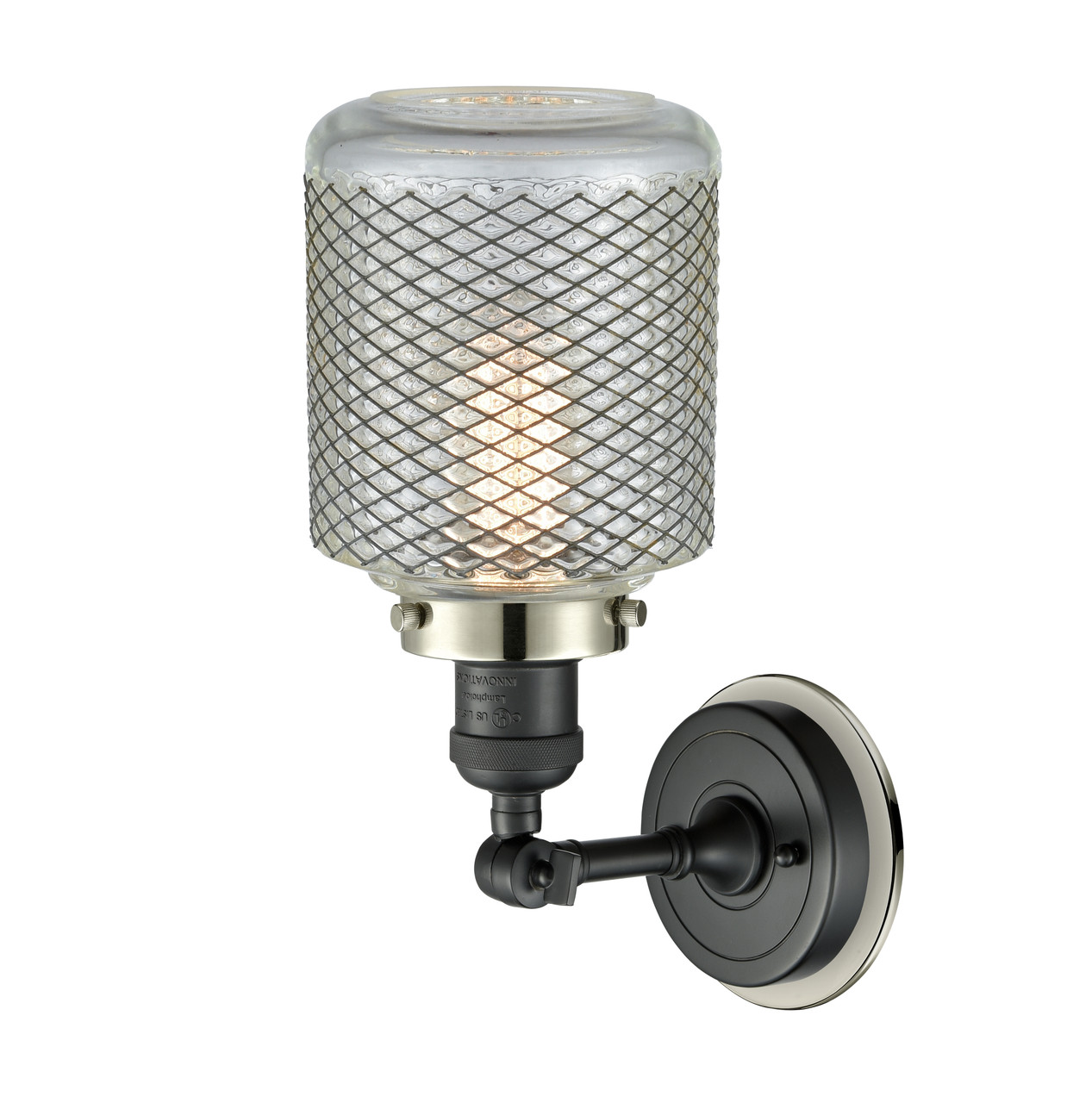 INNOVATIONS LIGHTING 203BK-BPPN-HRPN-G262 Stanton 1 Light Mixed Metals Sconce INNOVATIONS LIGHTING 203BK-BPPN-HRPN-G262 Stanton 1 Light Mixed Metals Sconce