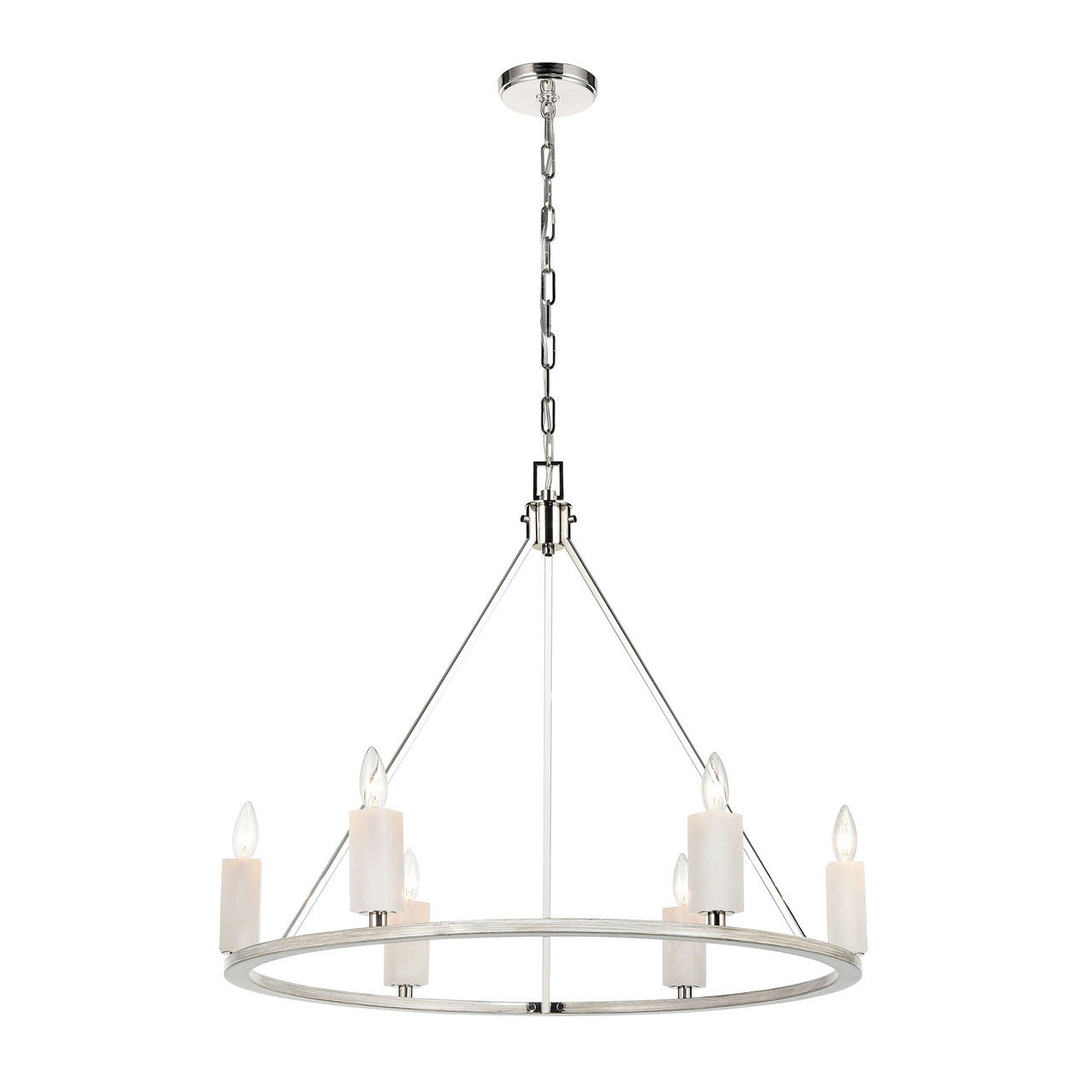 ELK LIGHTING 69347/6 White Stone 6-Light chandelier in  Polished Nickel / Sunbleached Oak