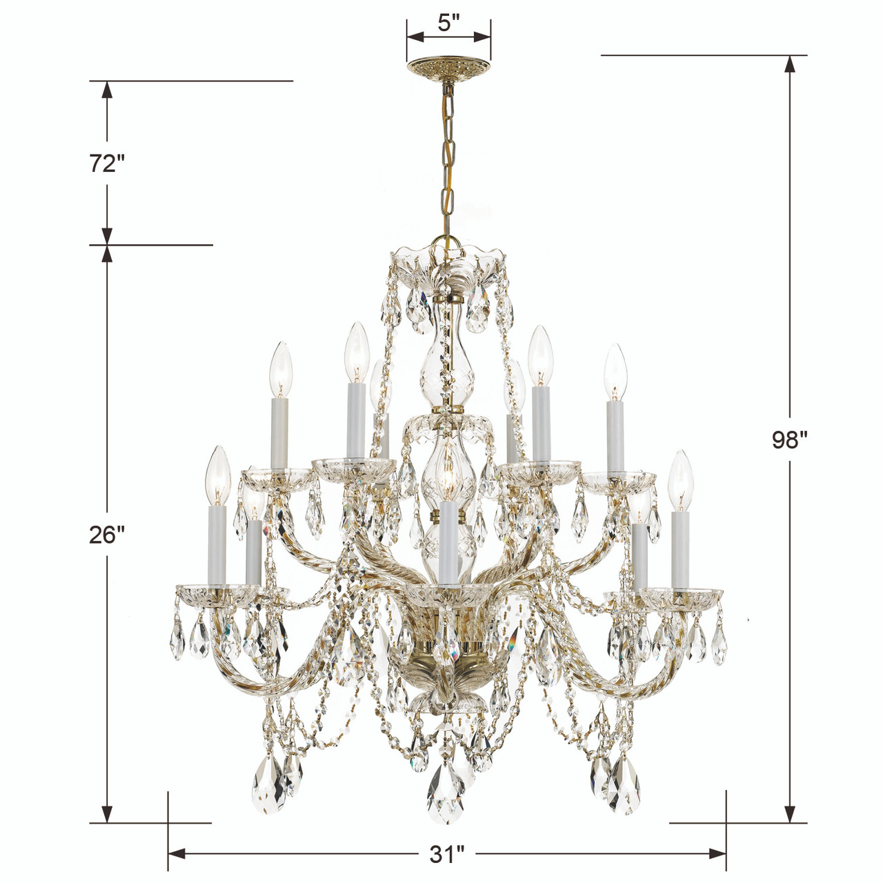 CRYSTORAMA 1135-PB-CL-I Traditional Crystal 12 Light Italian Crystal Brass Chandelier